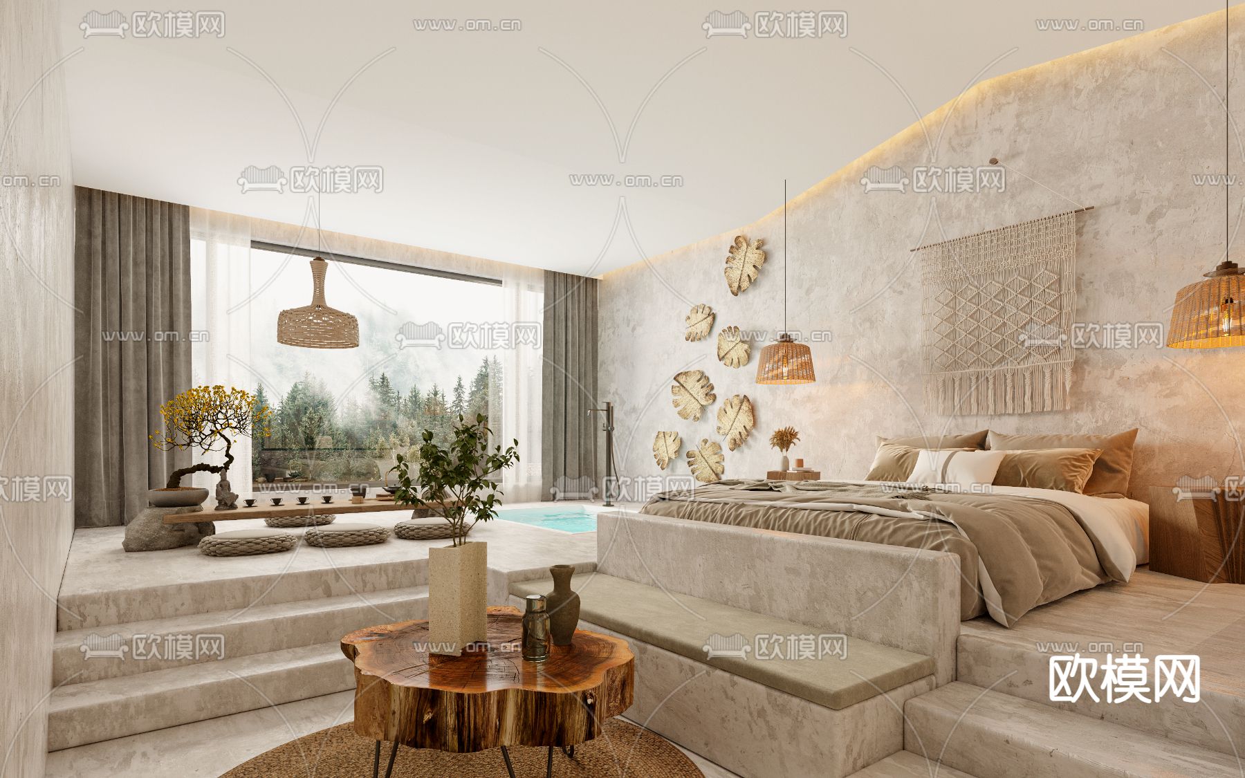 侘寂风民宿 卧室3d模型下载