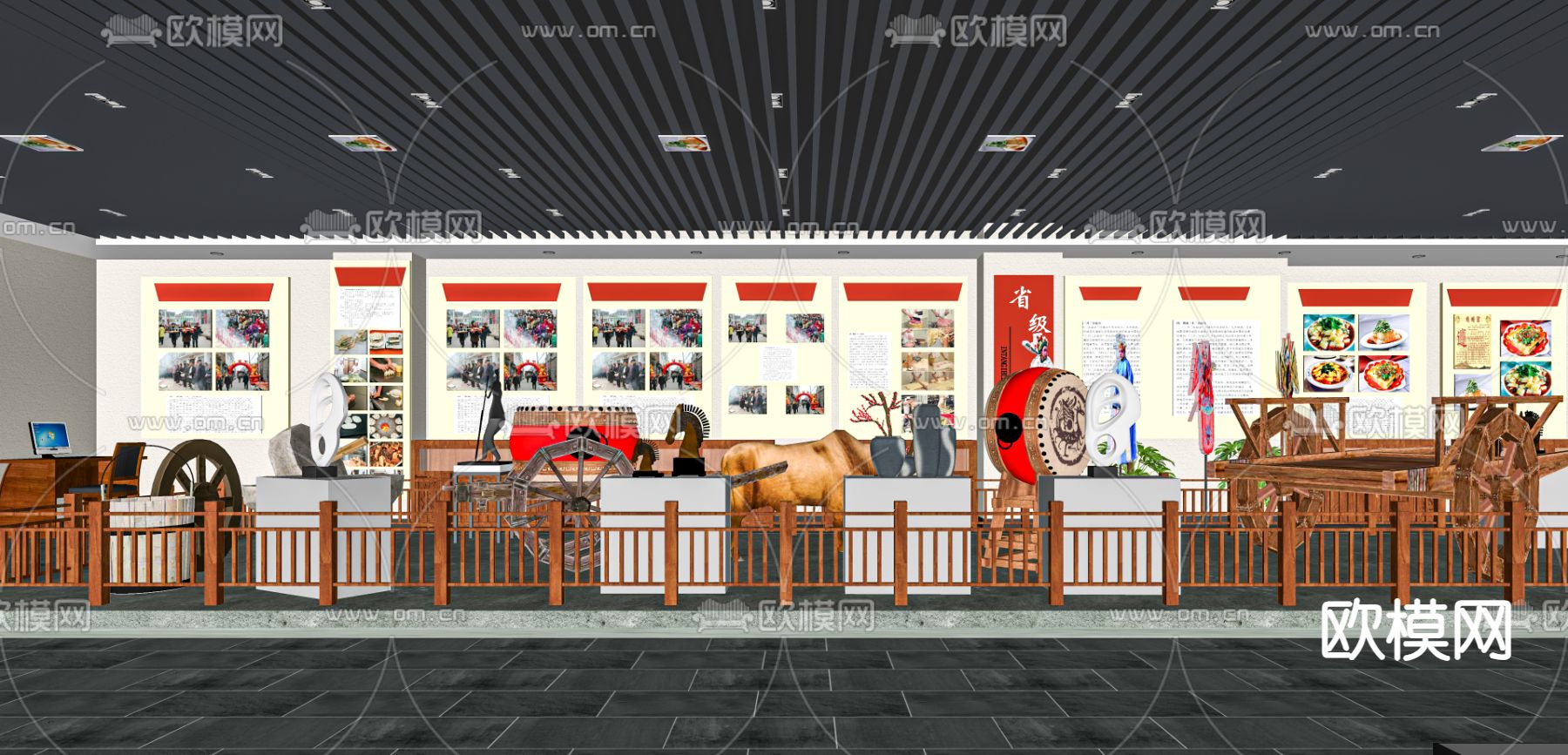 现代非遗文化展馆su模型下载（渲染图2）