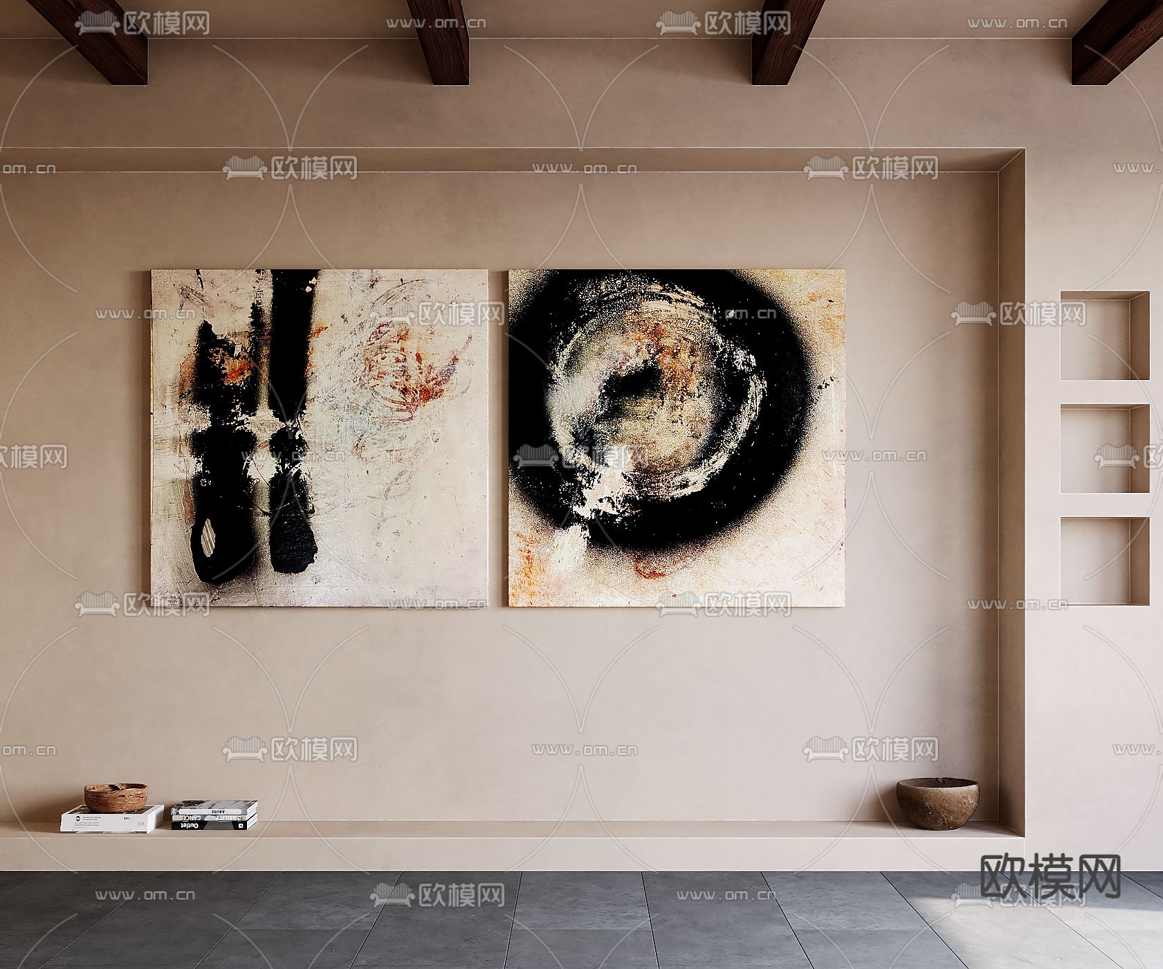 侘寂风装饰画su模型下载（渲染图1）