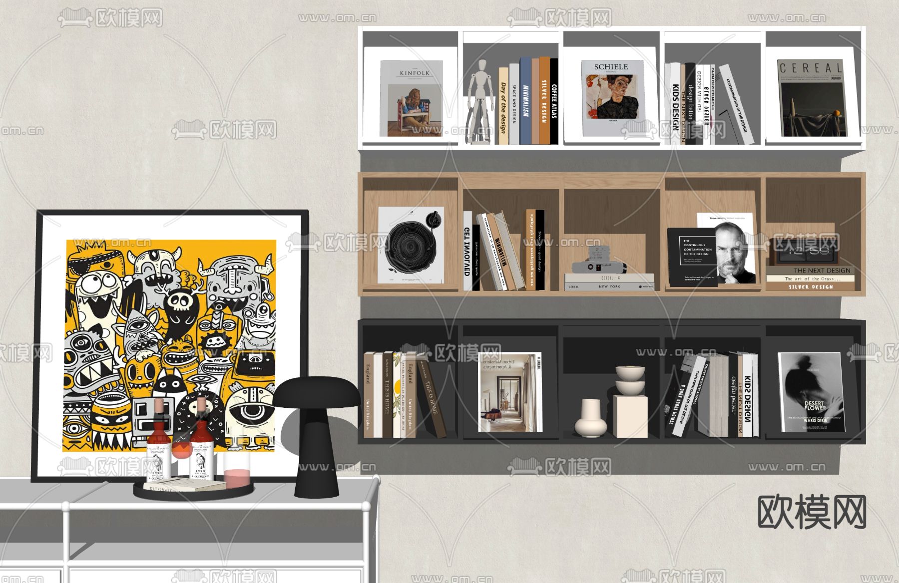 USMK  壁挂式书架su模型下载（渲染图2）