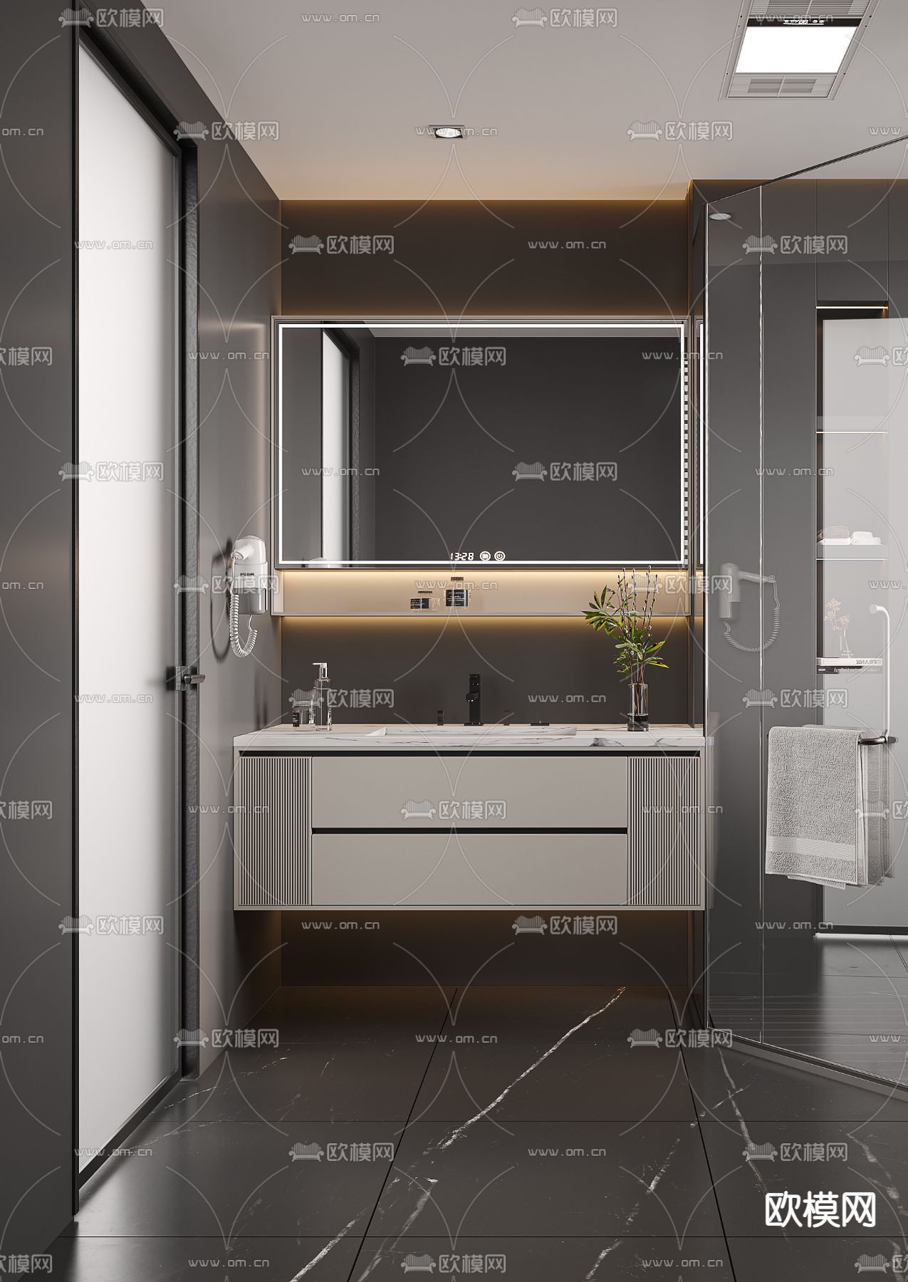 暗黑风卫生间 浴室3d模型下载（渲染图2）