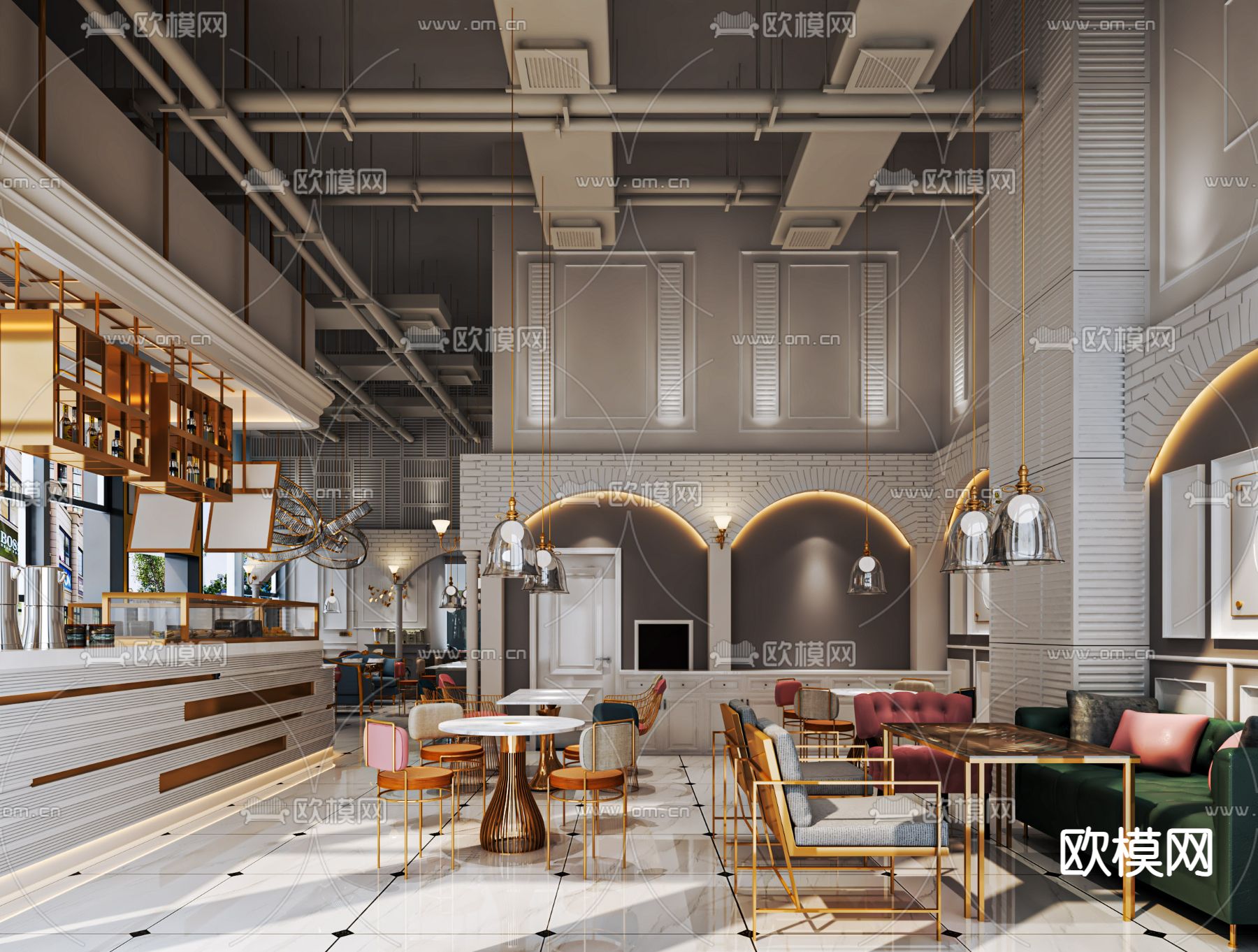 轻奢风咖啡厅3d模型下载