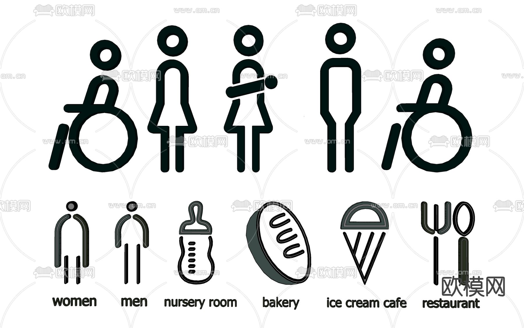 公共厕所标识 指示导视牌su模型下载