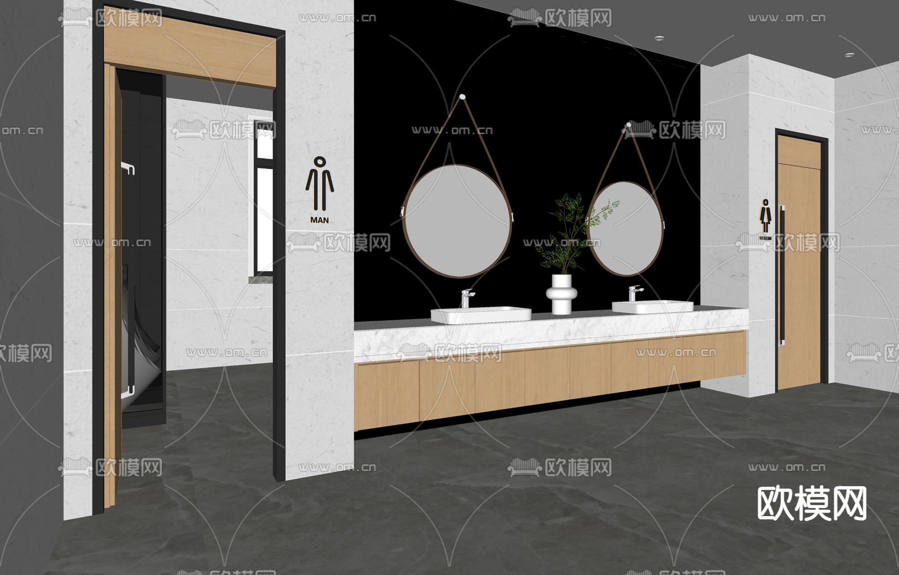 现代公共卫生间su模型下载（渲染图2）