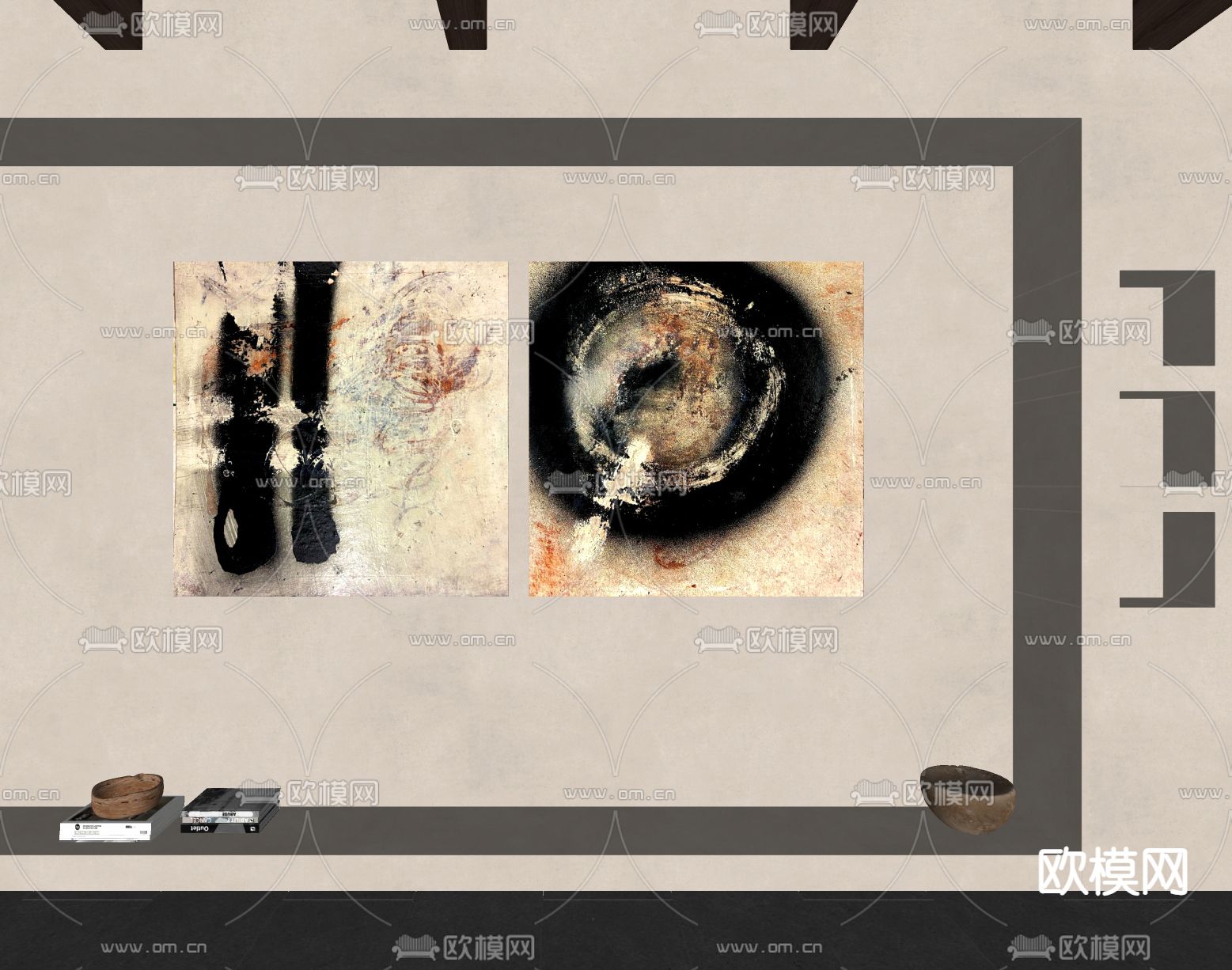 侘寂风装饰画su模型下载（渲染图2）