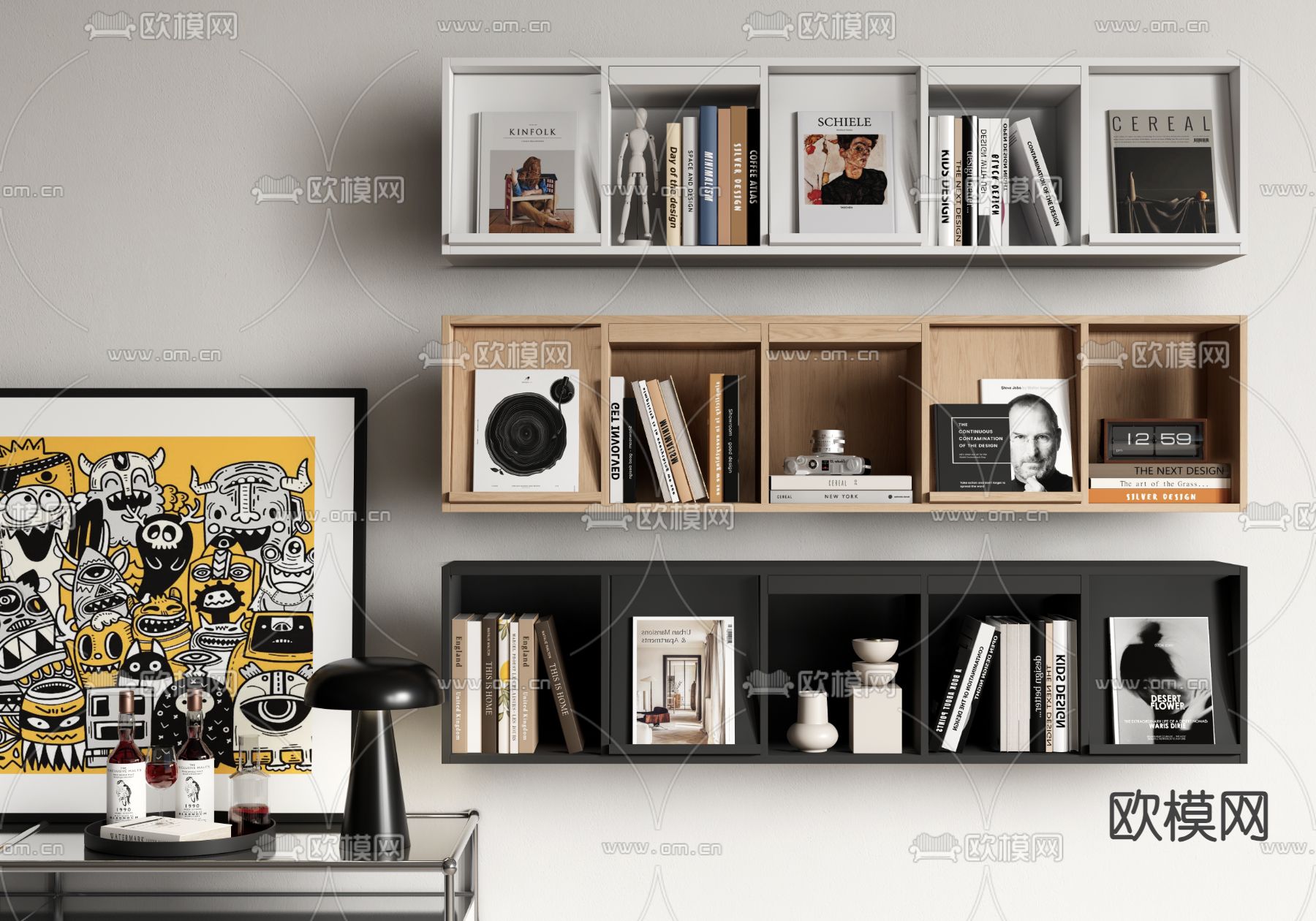 USMK  壁挂式书架su模型下载（渲染图1）