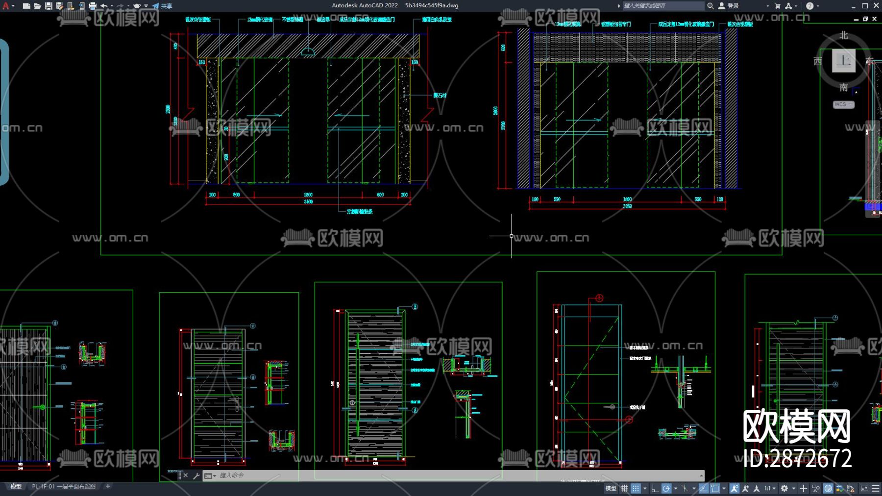 木门玻璃门cad图块下载（渲染图4）