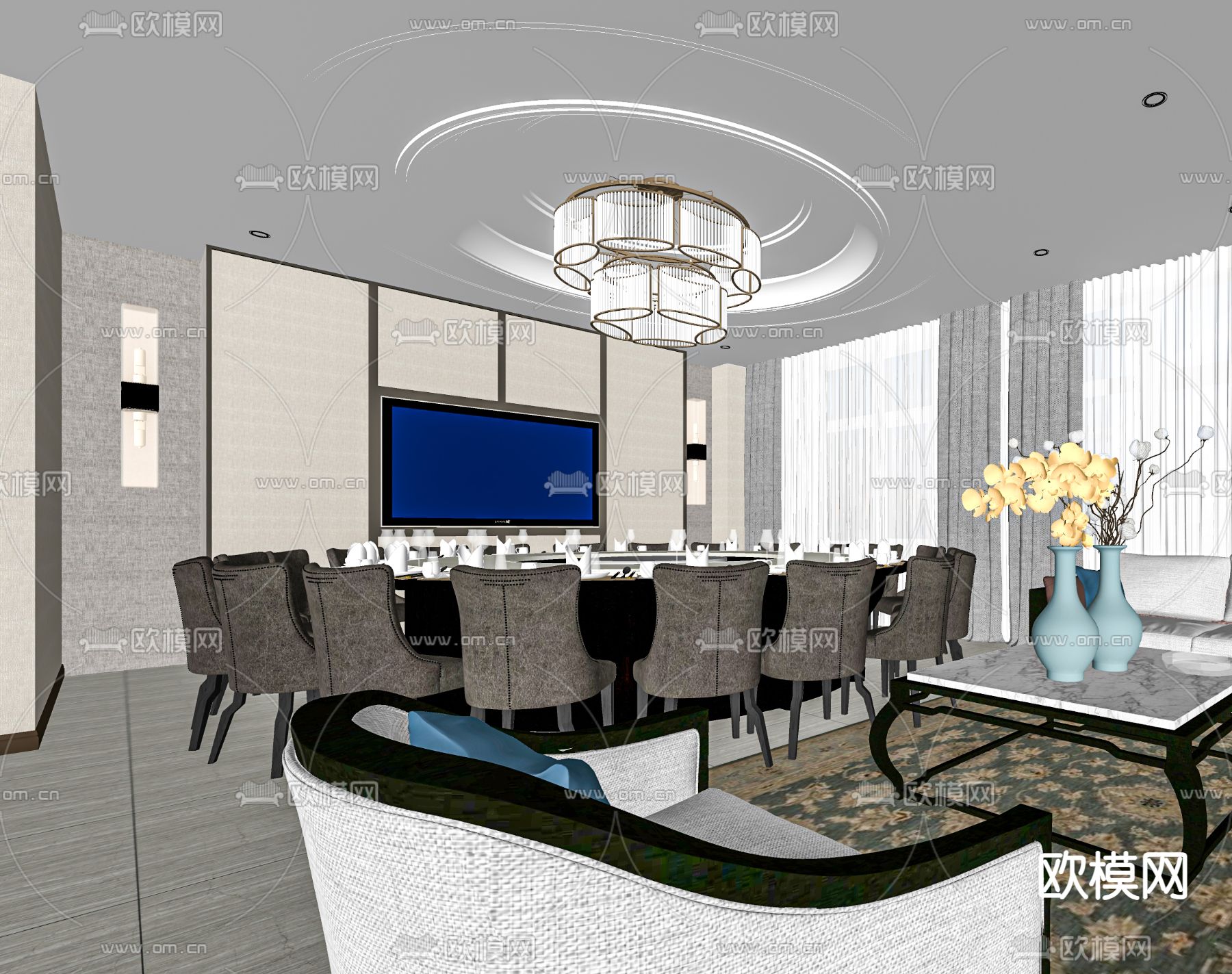 现代餐厅包厢su模型下载（渲染图2）
