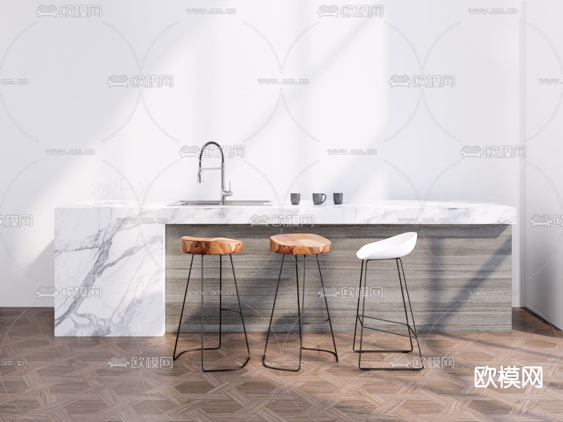 现代餐台 餐桌椅su模型下载（渲染图1）