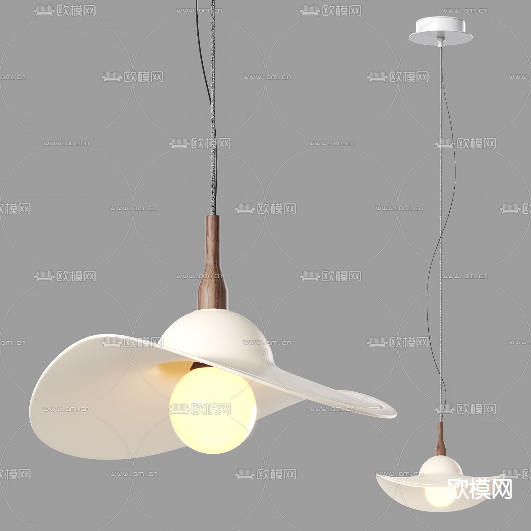 奶油风小吊灯3d模型下载（渲染图1）