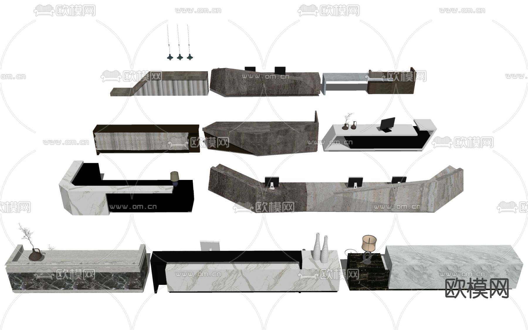 公司前台 接待处su模型下载（渲染图1）