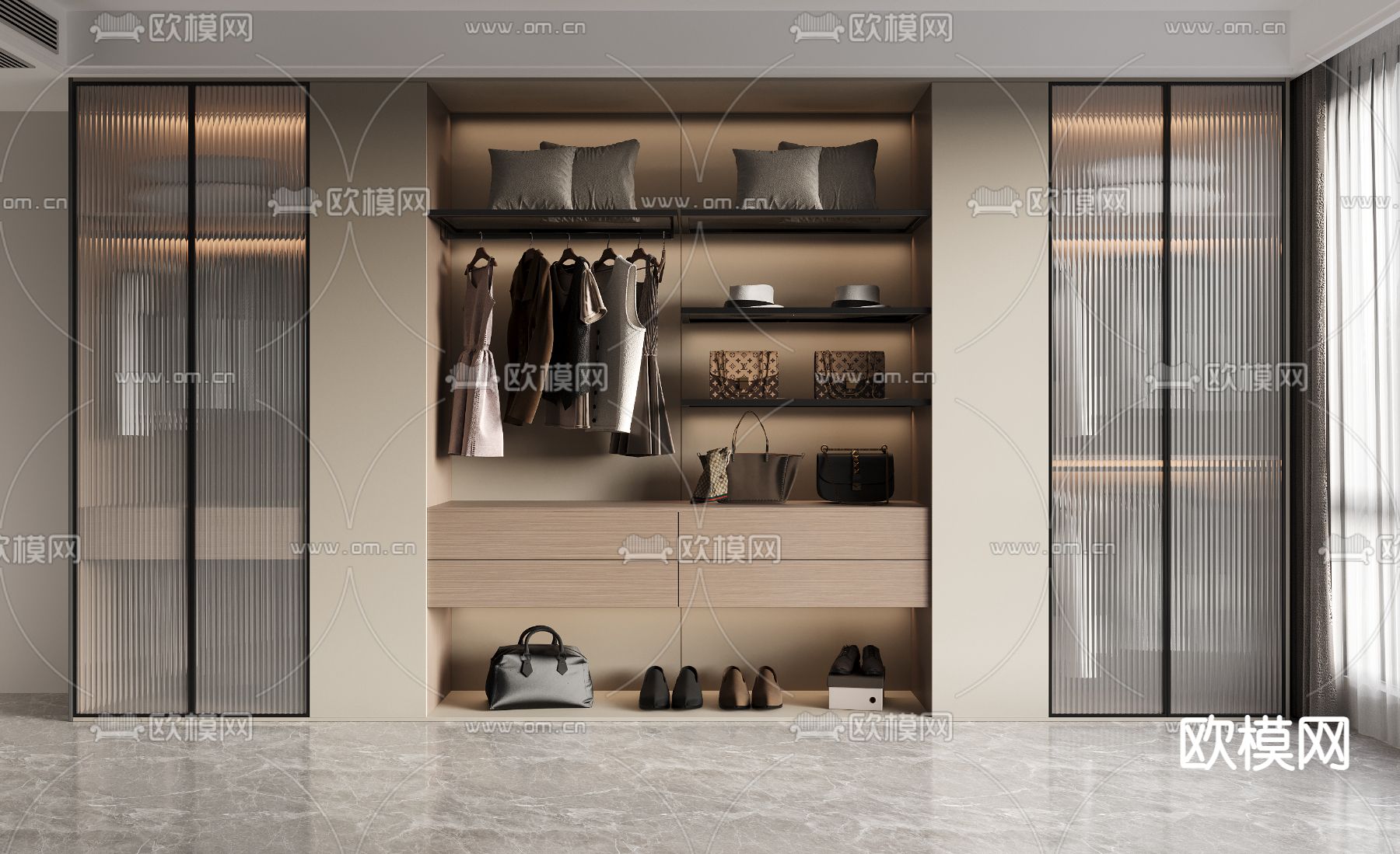 半开放式衣柜 衣橱3d模型下载