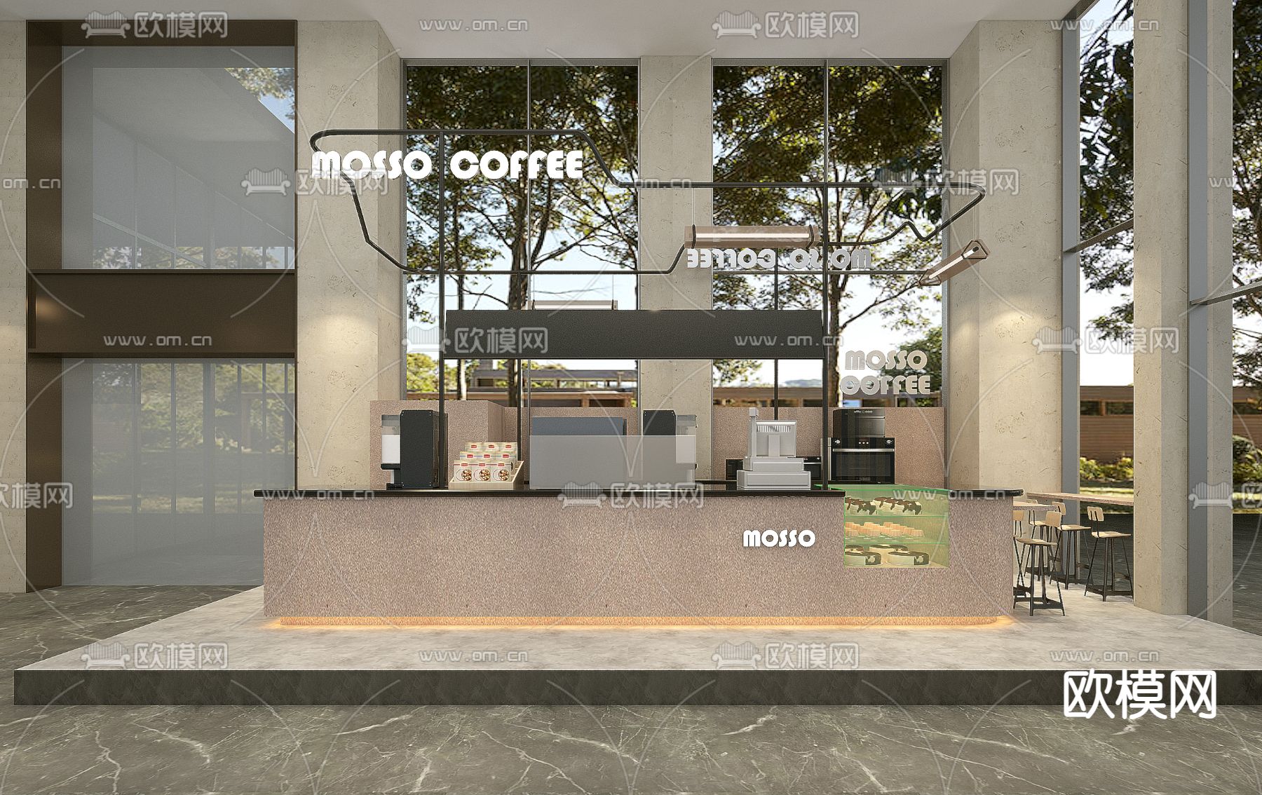 咖啡店 操作吧台 咖啡摆件3d模型下载
