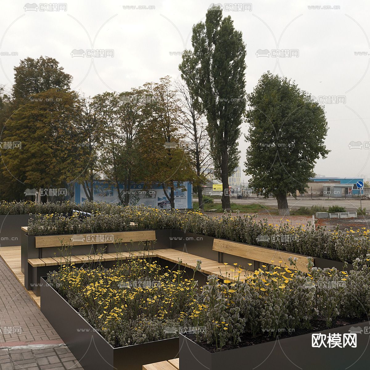 户外花坛 景观座椅su模型下载（渲染图1）