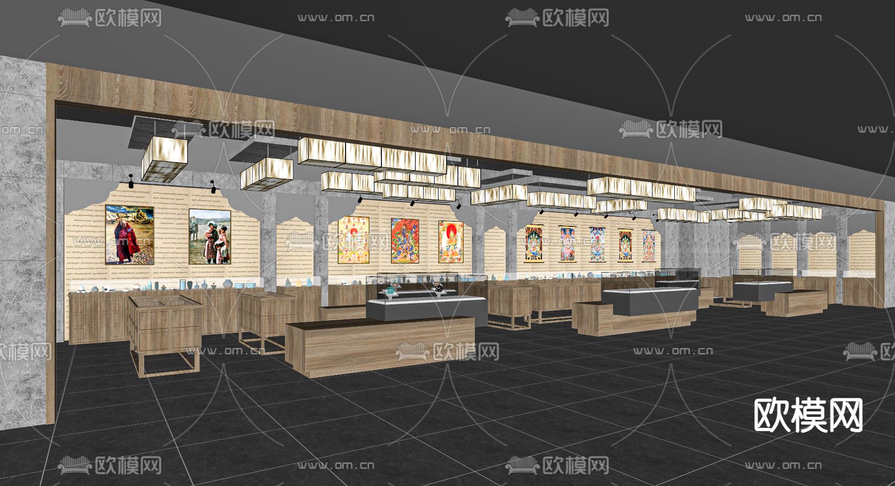 新中式民俗文化馆 博物馆su模型下载（渲染图2）