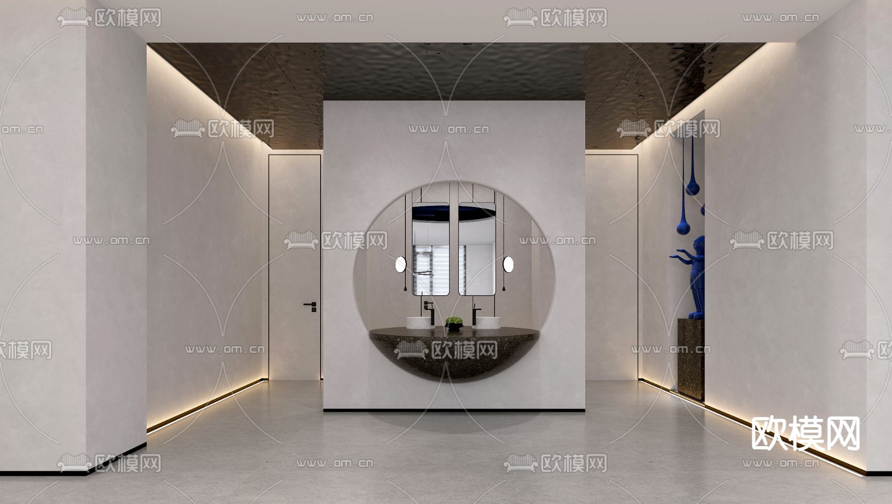 现代台盆 双盆洗手台3d模型下载