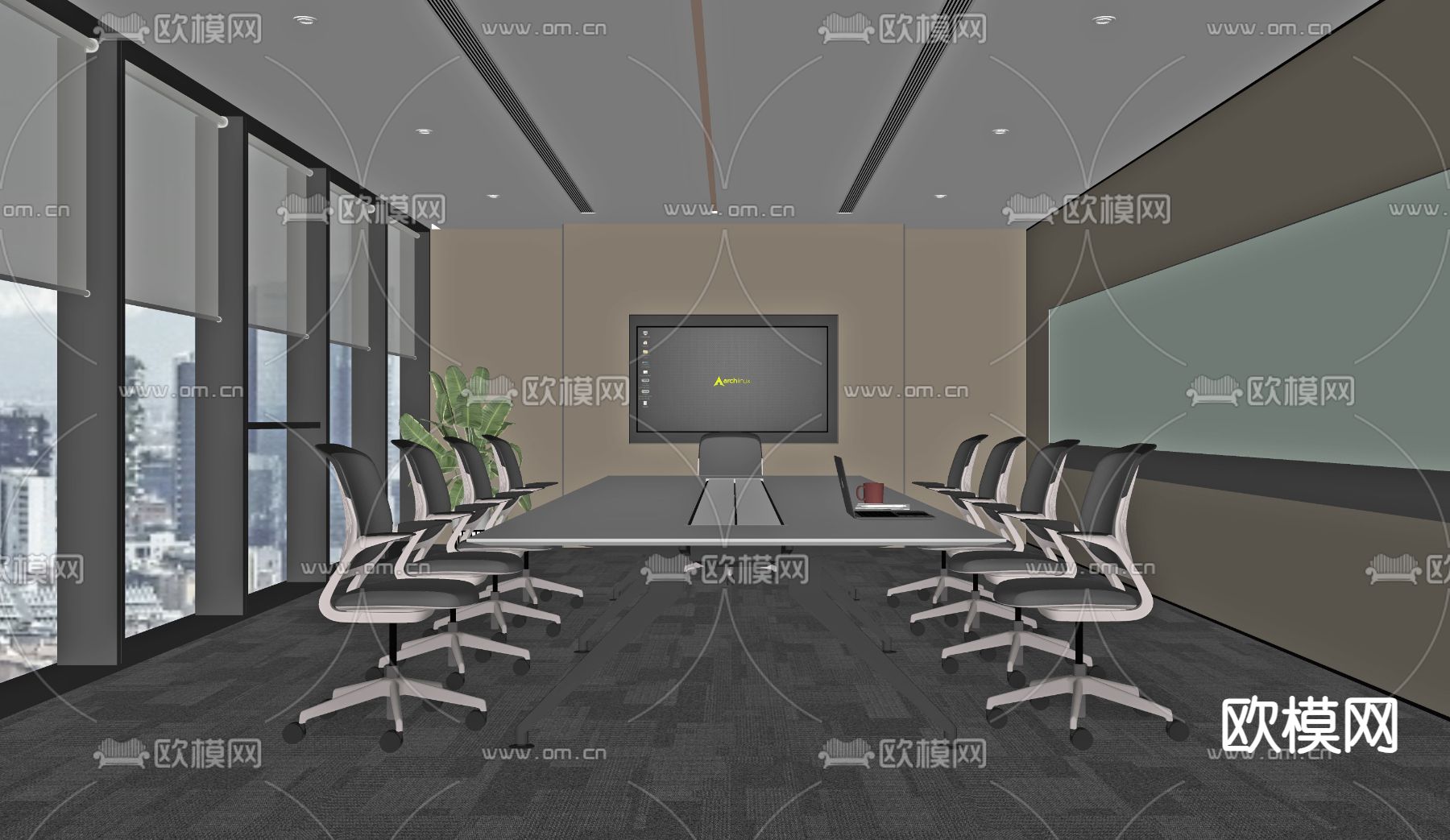 现代会议室su模型下载（渲染图2）