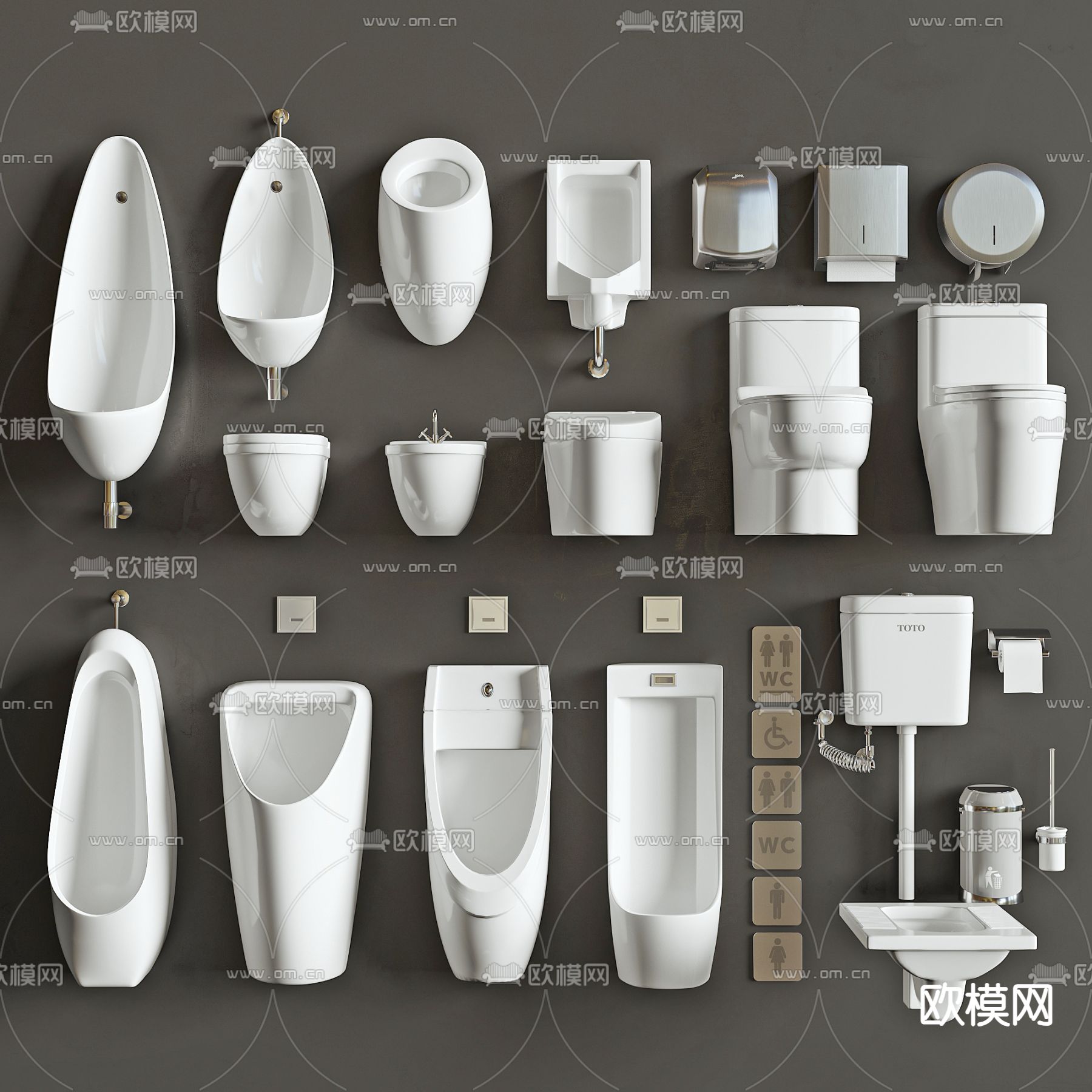 现代小便斗 马桶su模型下载（渲染图1）