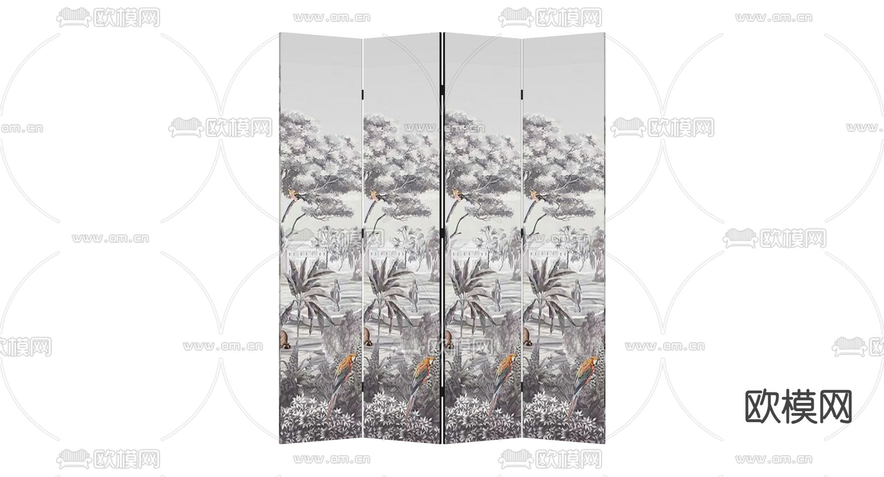 中古风屏风su模型下载（渲染图2）