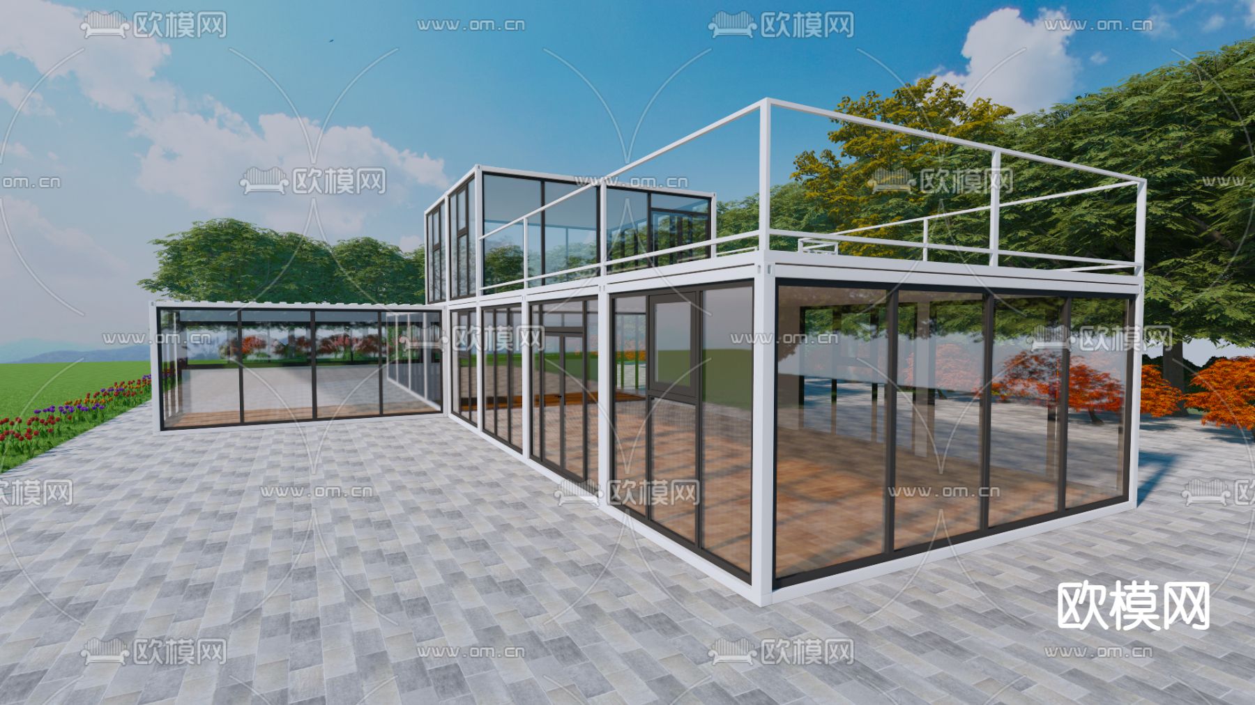 集装箱建筑su模型下载（渲染图1）