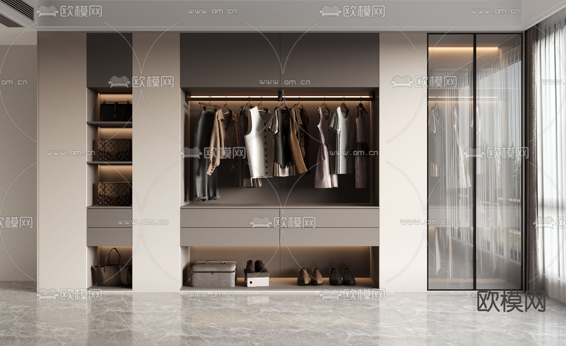开放式衣柜 衣橱3d模型下载