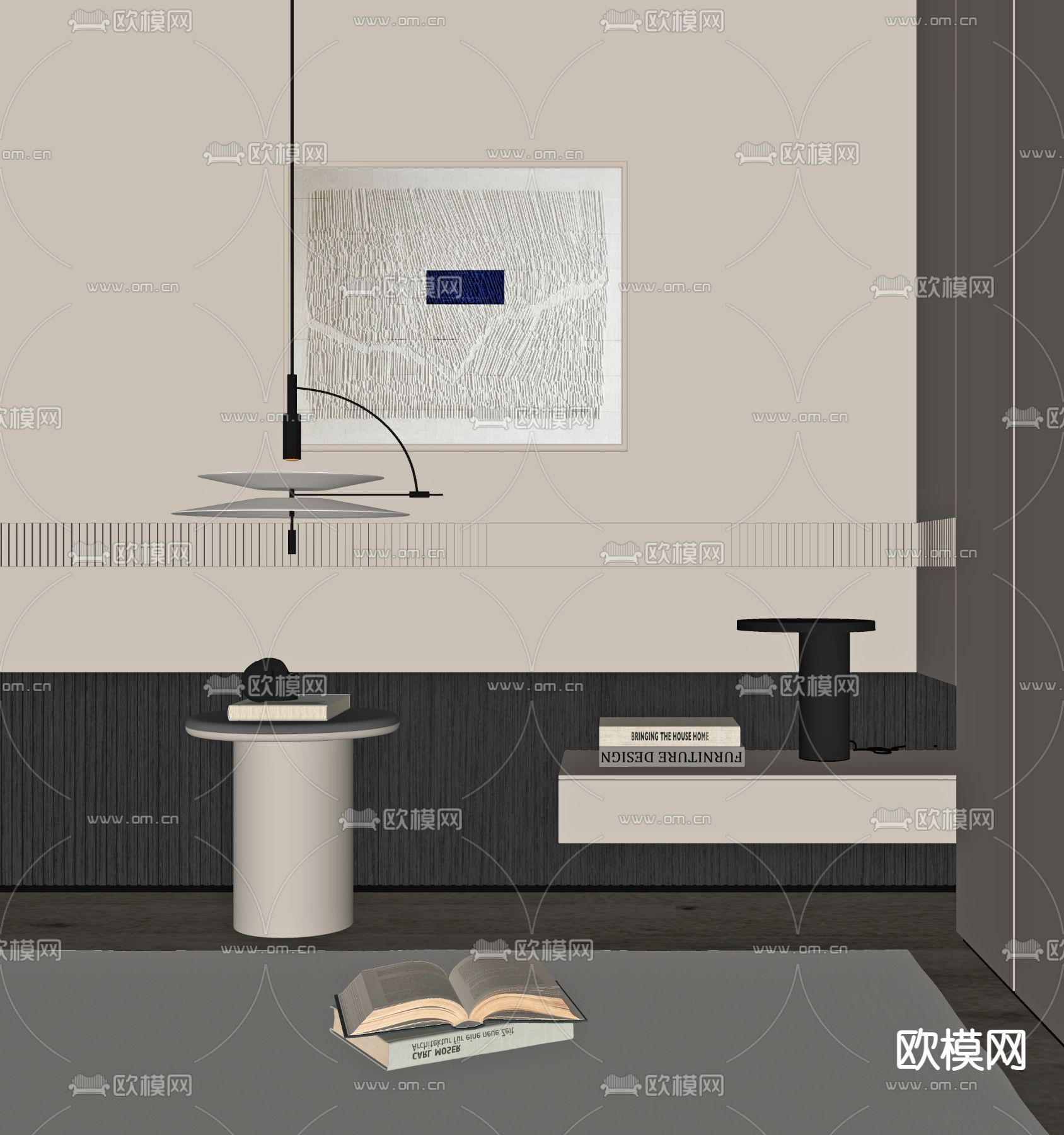现代床头柜su模型下载（渲染图2）
