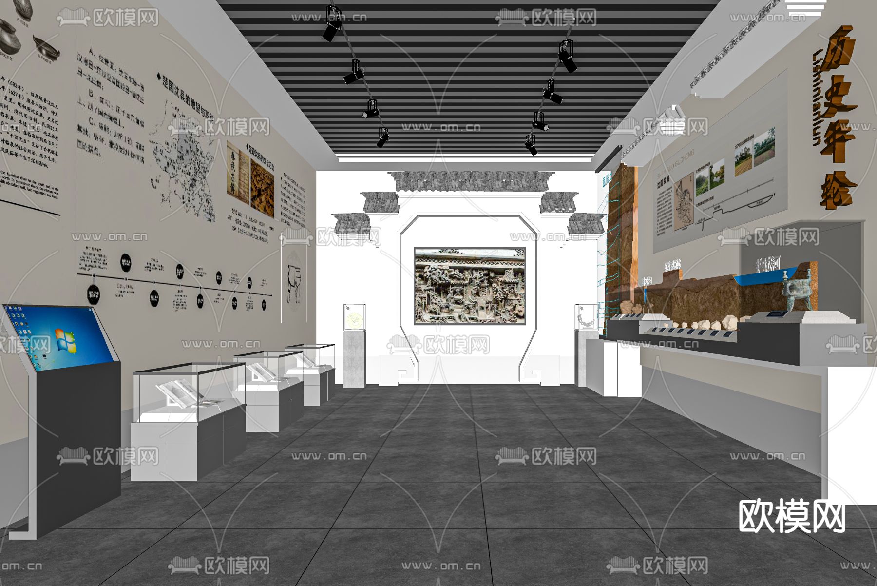 新中式文化展厅su模型下载（渲染图2）