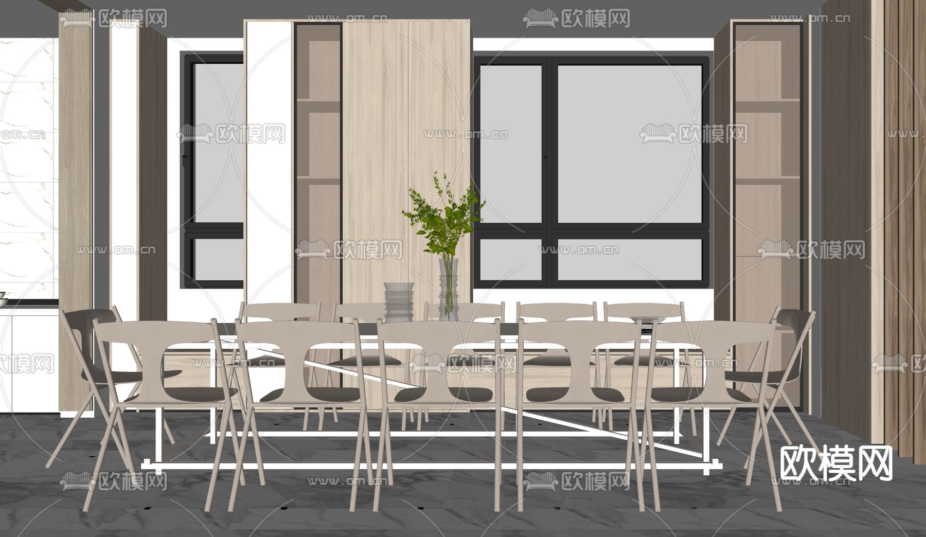 现代餐桌椅su模型下载（渲染图2）