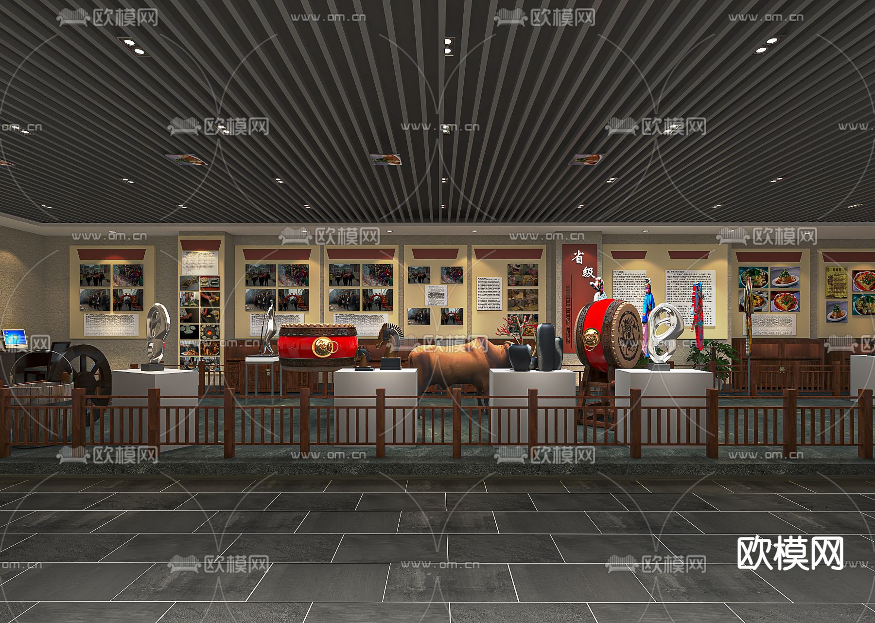 现代非遗文化展馆su模型下载（渲染图1）