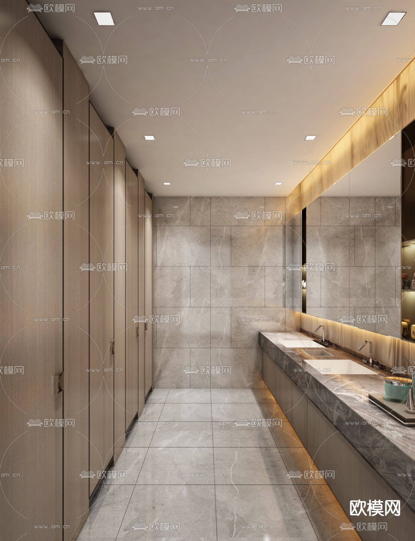 现代公共卫生间su模型下载（渲染图1）