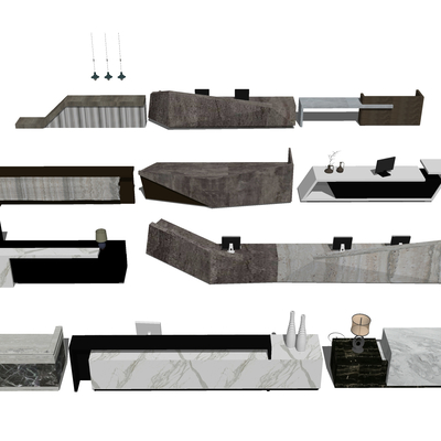  公司前台 接待处su模型 