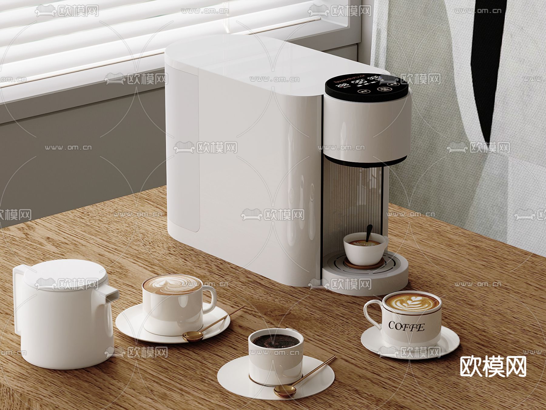 咖啡机 咖啡杯 热饮 拿铁 拉花咖啡3d模型下载