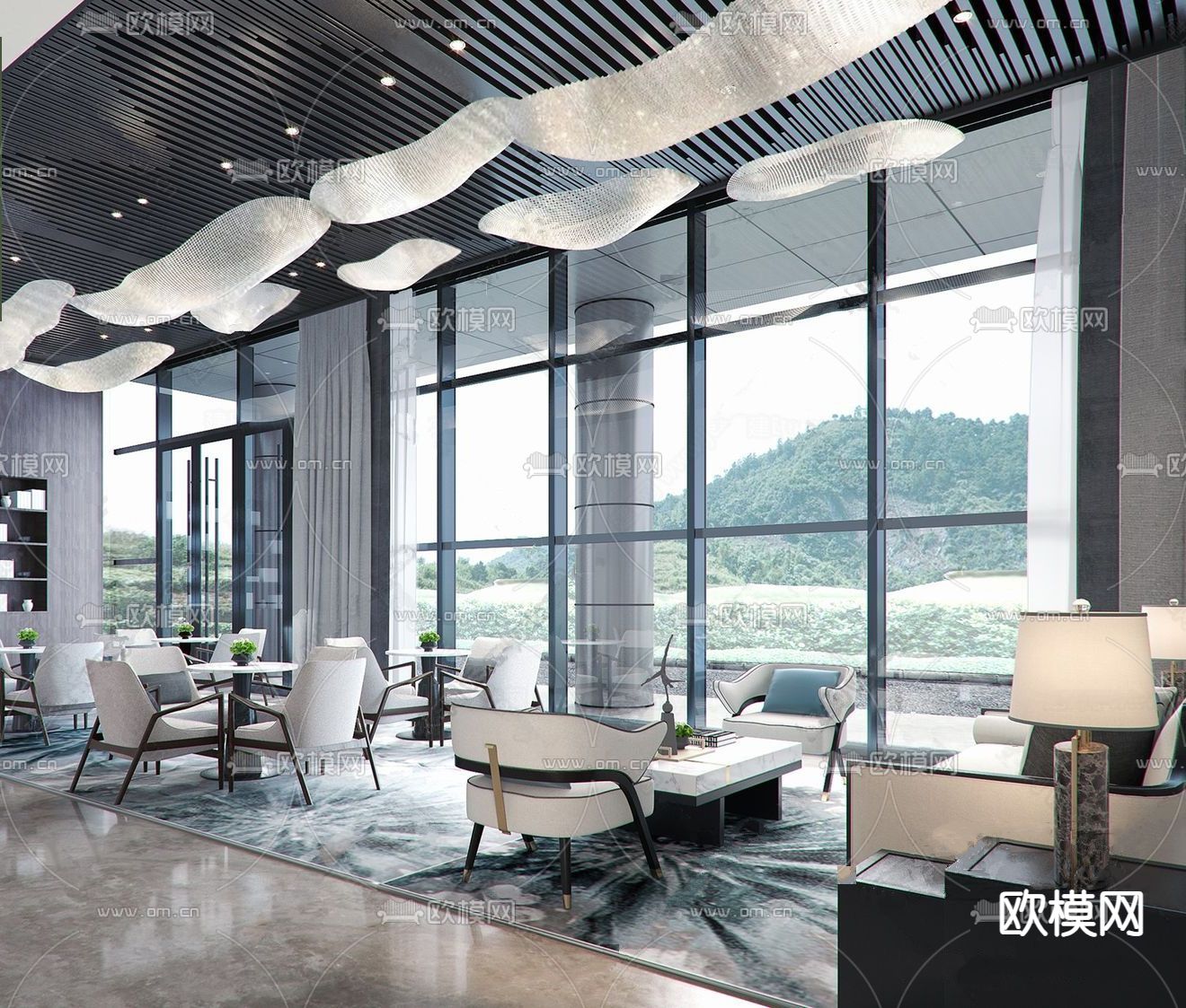 新中式售楼部su模型下载（渲染图1）