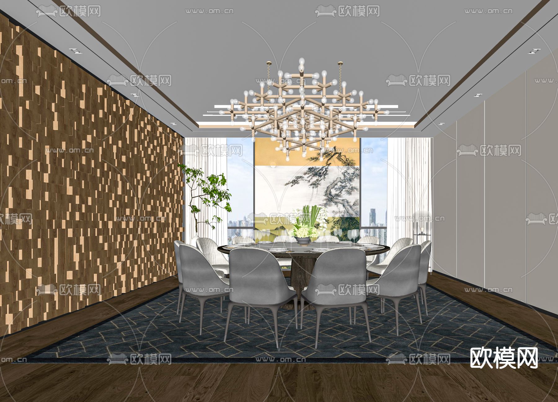 现代餐厅包厢su模型下载（渲染图2）
