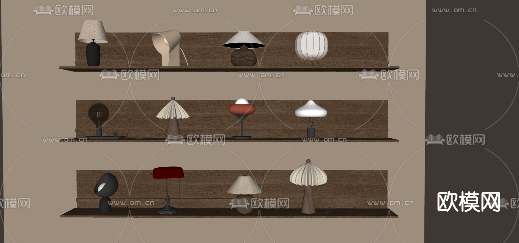 中古风台灯su模型下载（渲染图2）