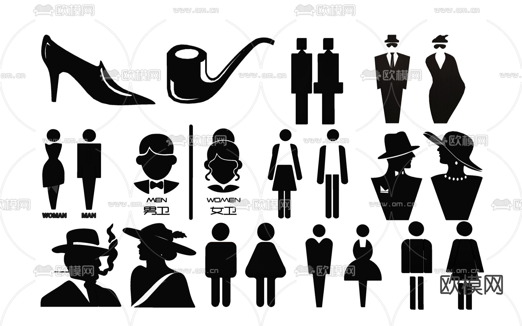 厕所指示牌 标识导视牌su模型下载