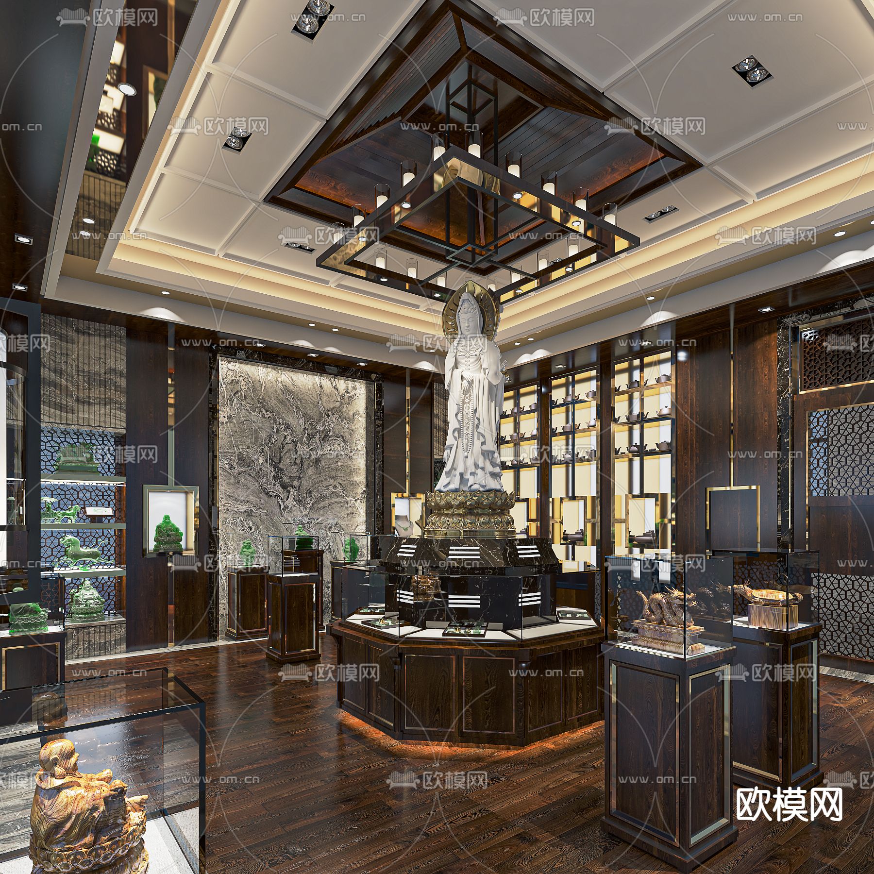 新中式翡翠珠宝展厅su模型下载（渲染图1）
