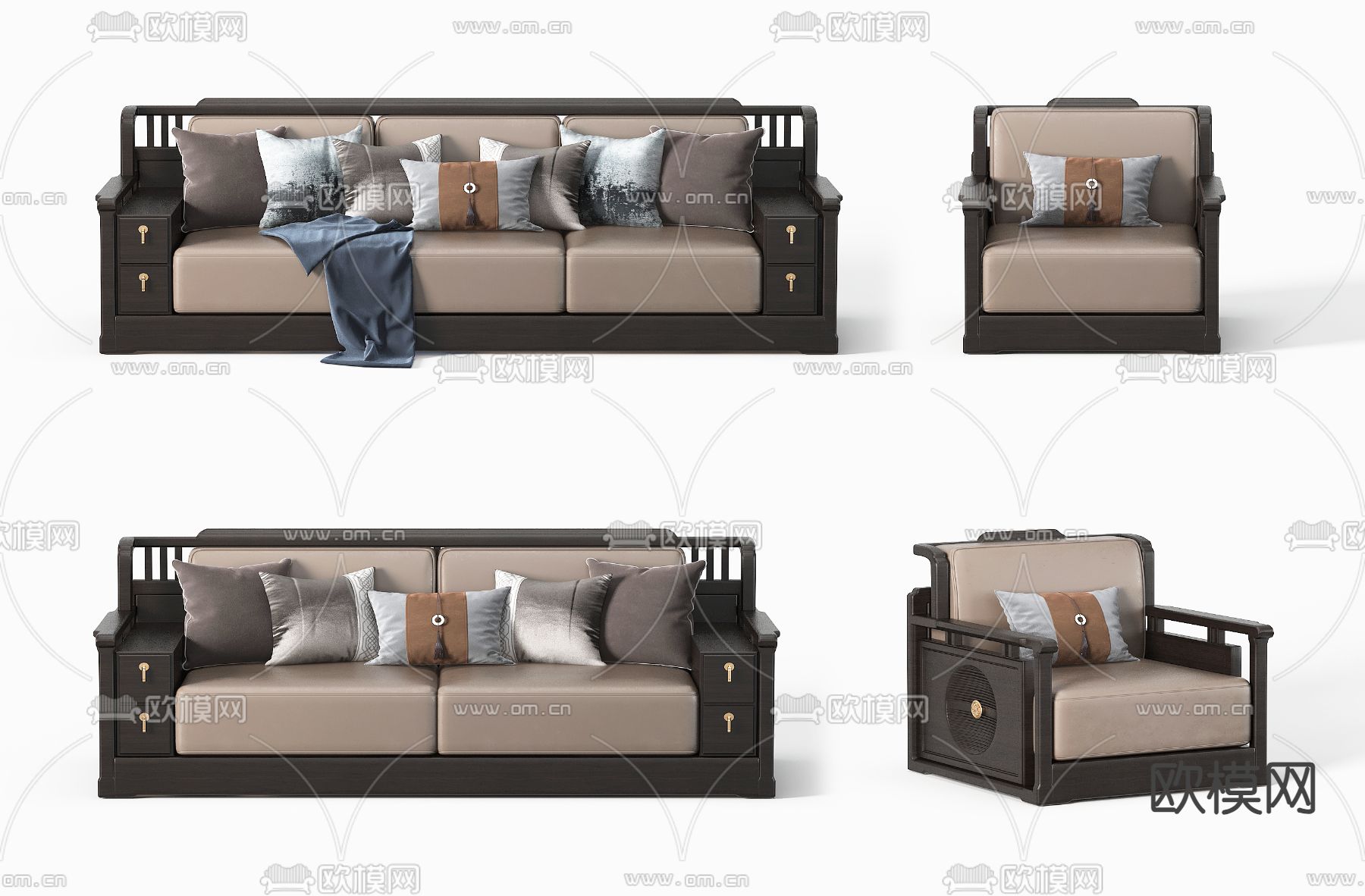 新中式沙发 组合沙发3d模型下载