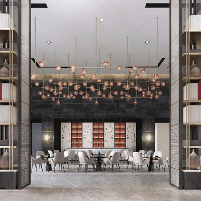  新中式餐厅 售楼部su模型 