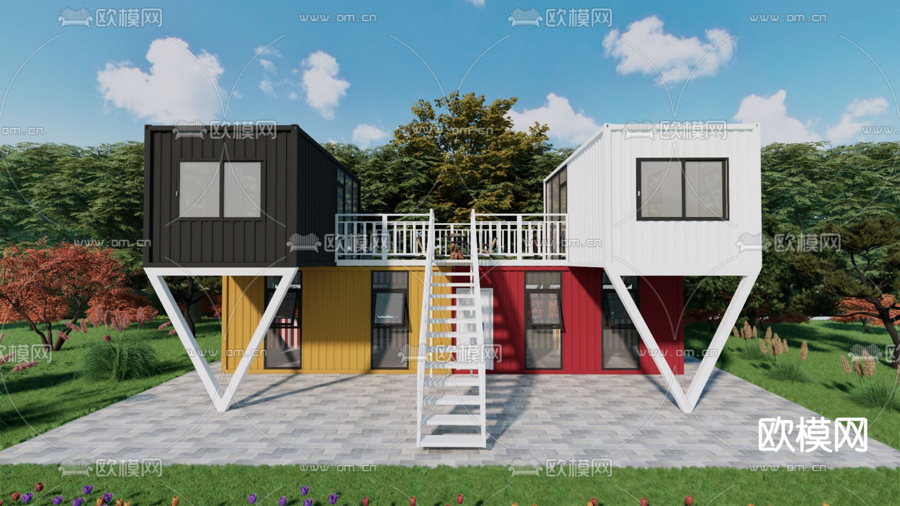 工业风集装箱su模型下载（渲染图1）