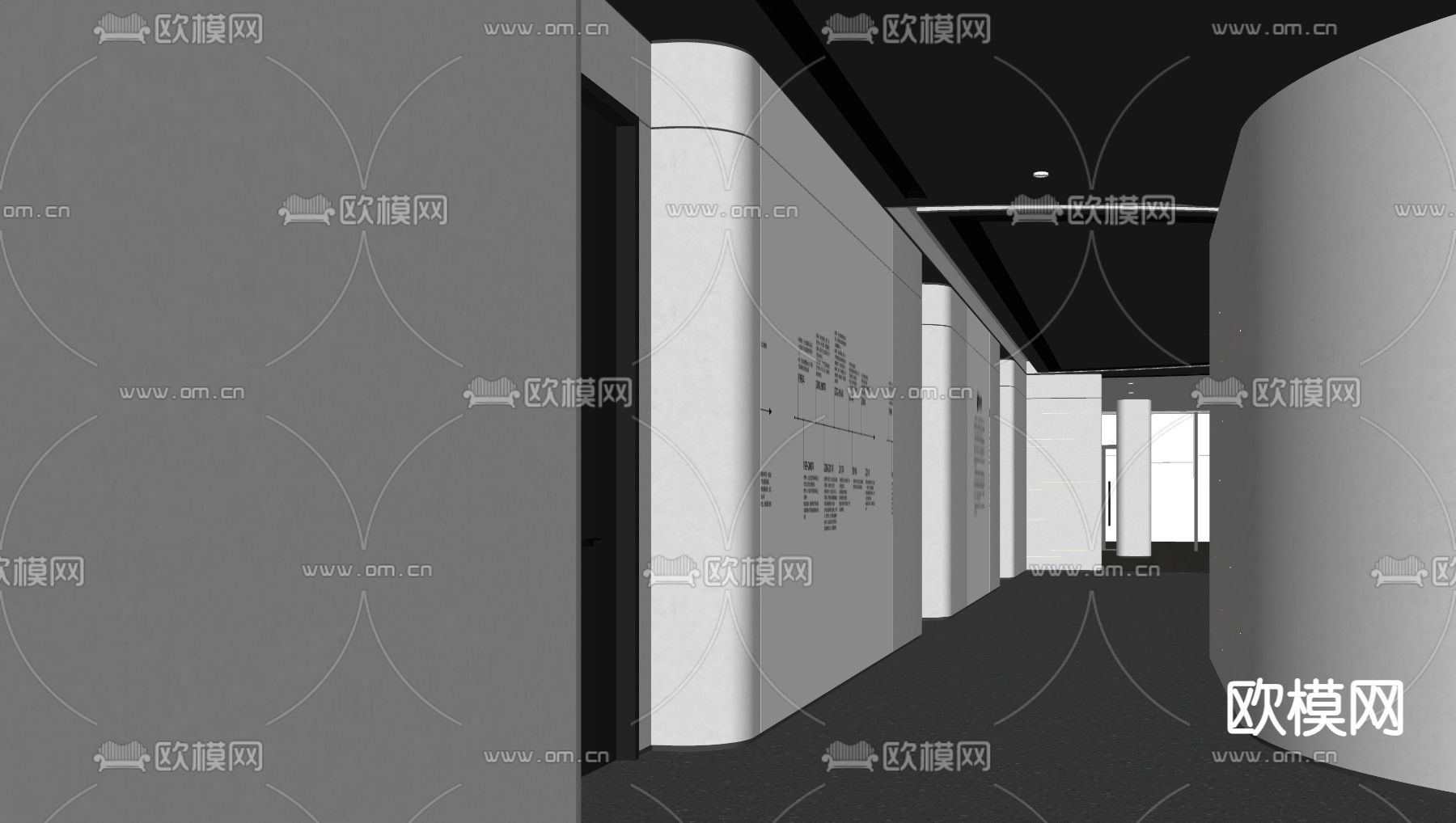 现代公司走廊su模型下载（渲染图2）