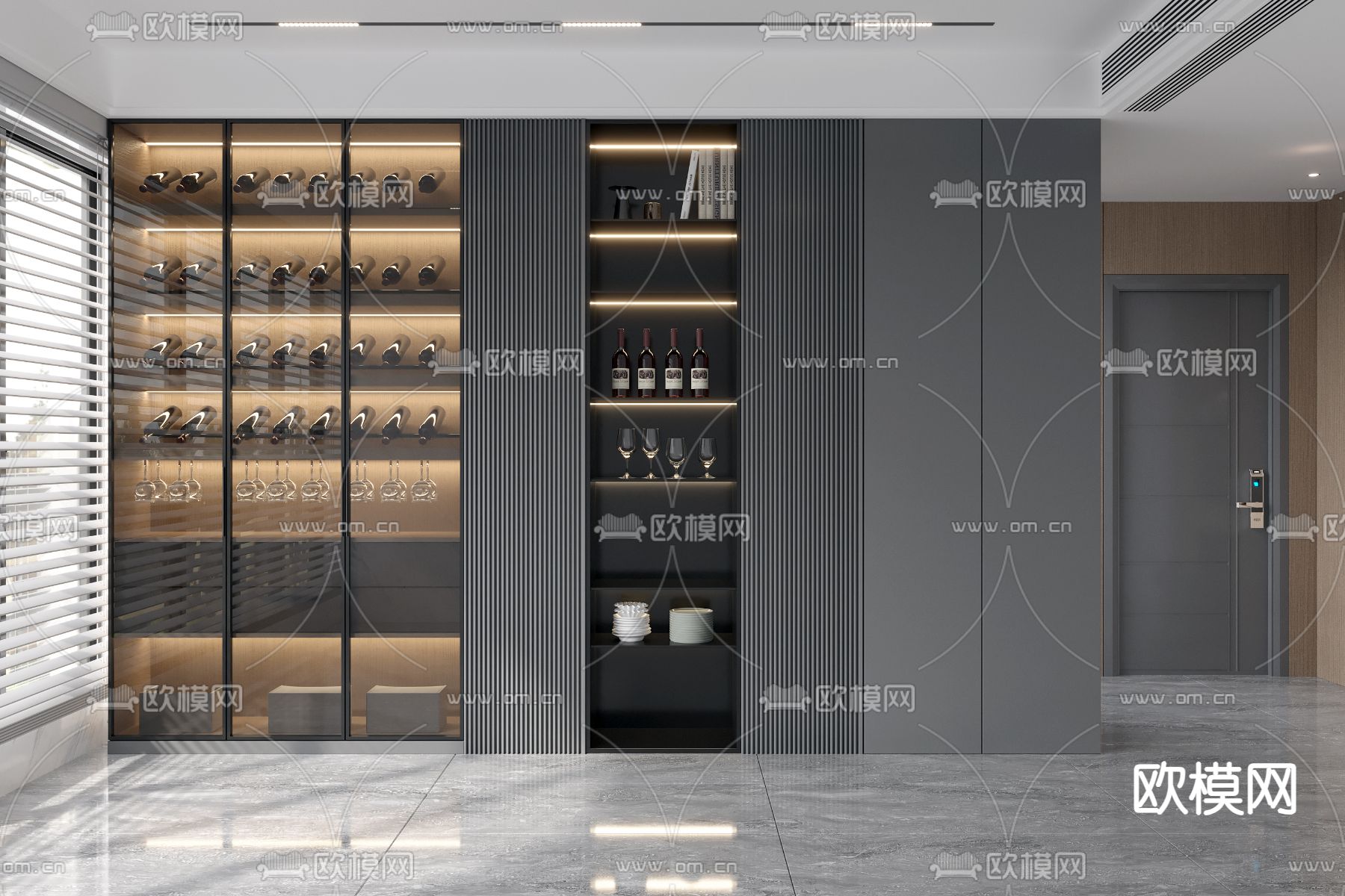 高级灰酒柜3d模型下载