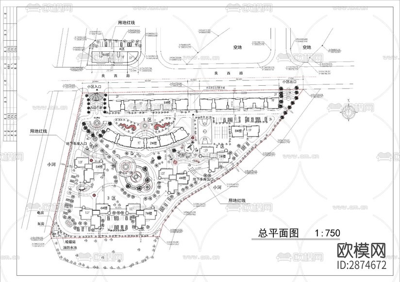 某小高層住宅區(qū)cad規(guī)劃圖下載(渲染圖1)