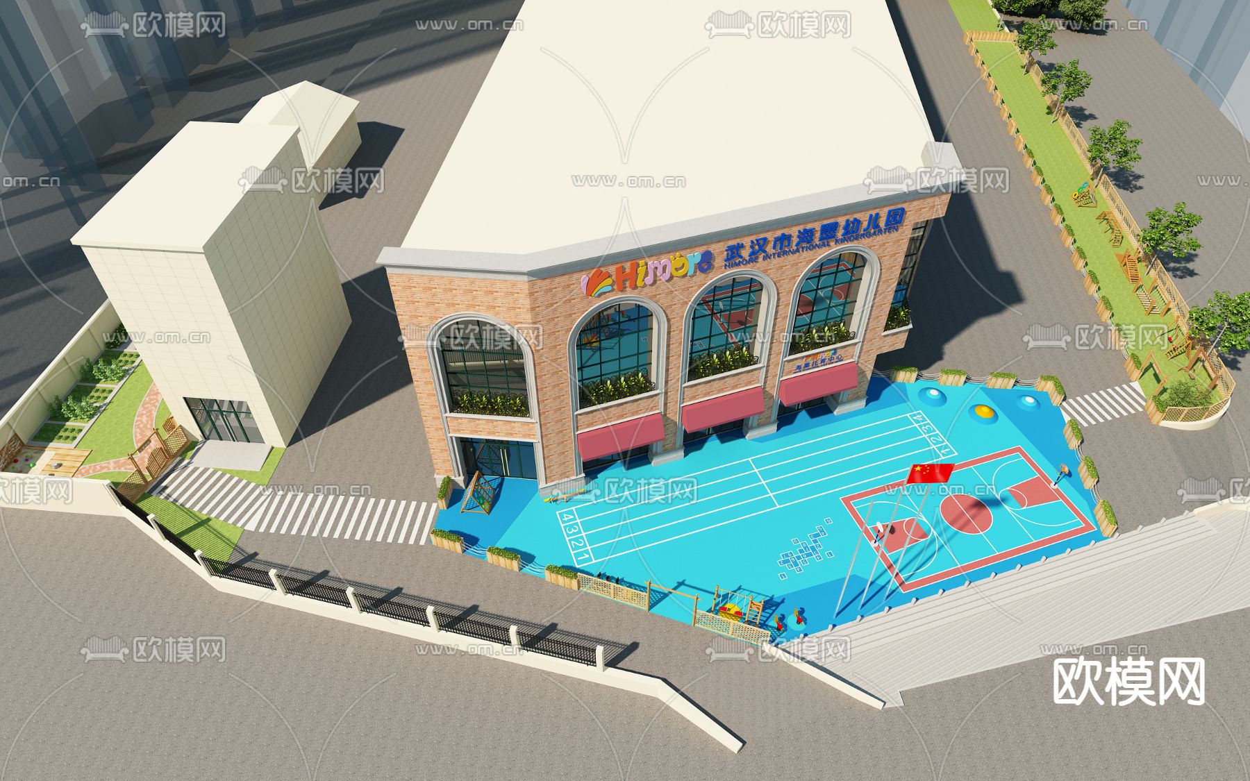 欧式幼儿园外观3d模型下载（渲染图2）
