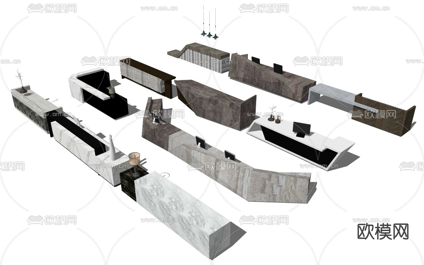 公司前台 接待处su模型下载（渲染图2）