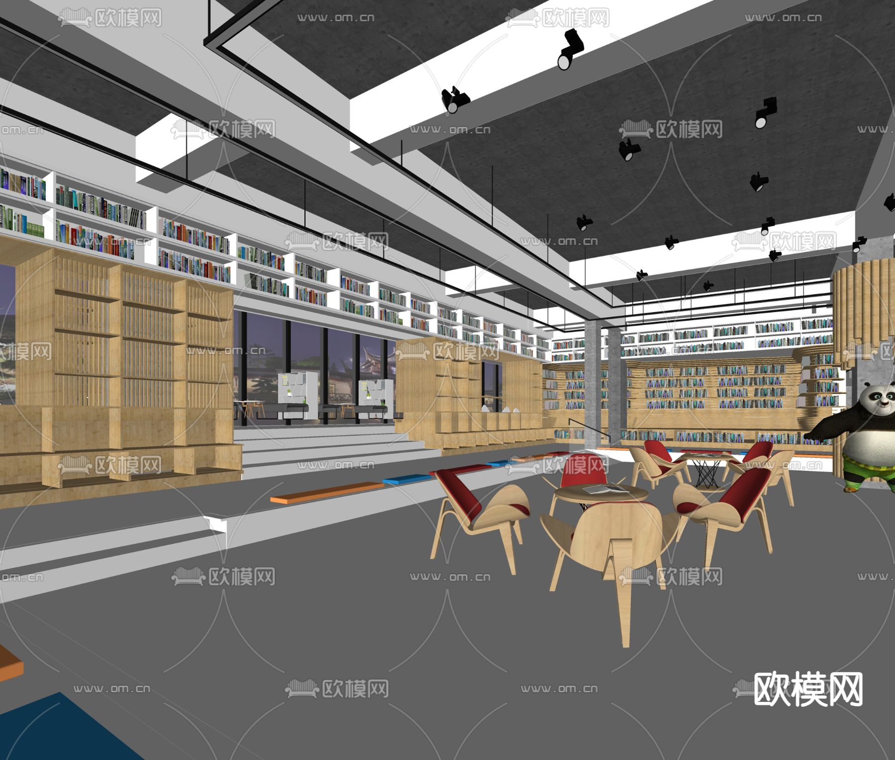 现代书店 图书馆su模型下载（渲染图2）