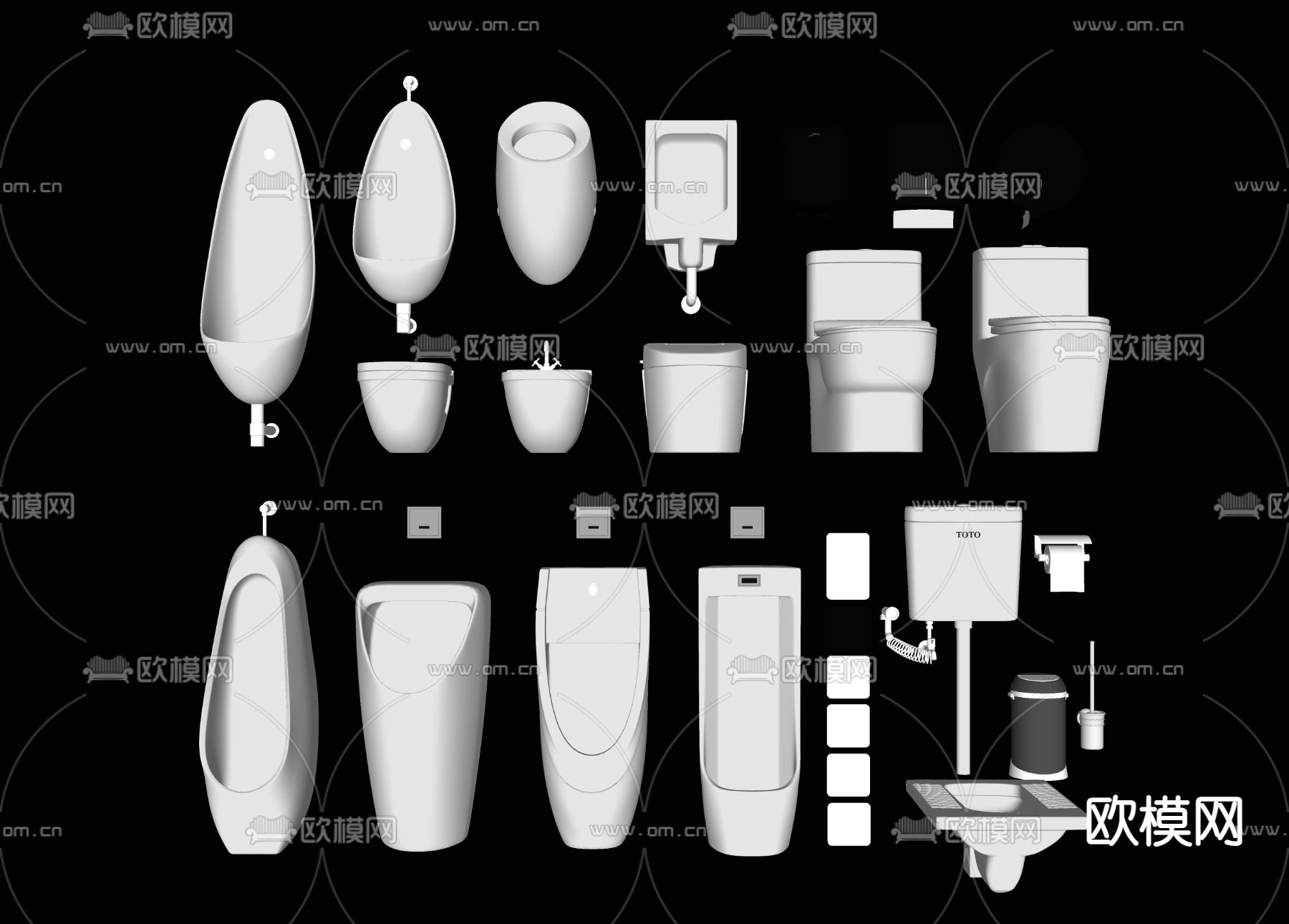 现代小便斗 马桶su模型下载（渲染图2）