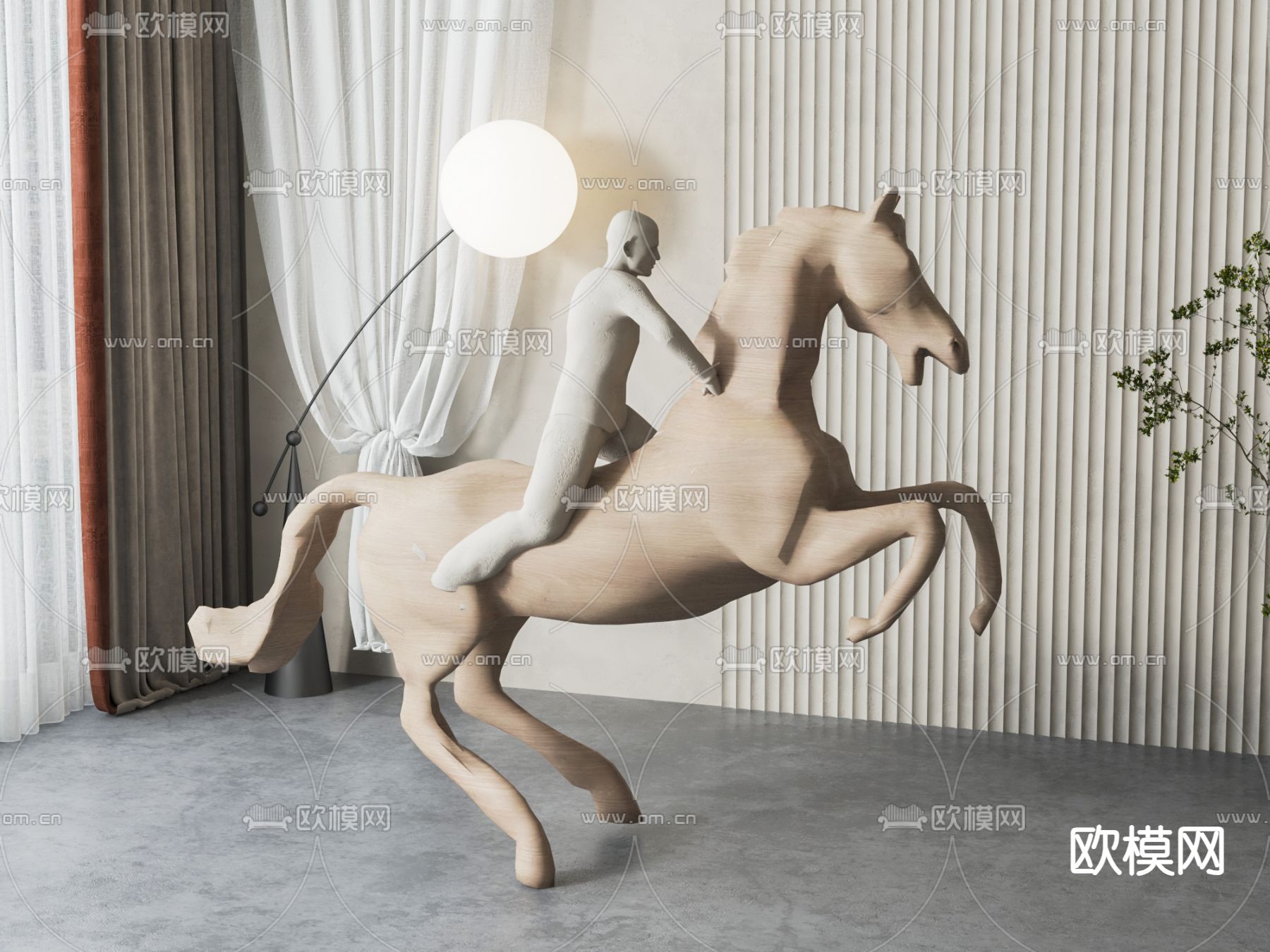 艺术雕塑 木雕马摆件3d模型下载