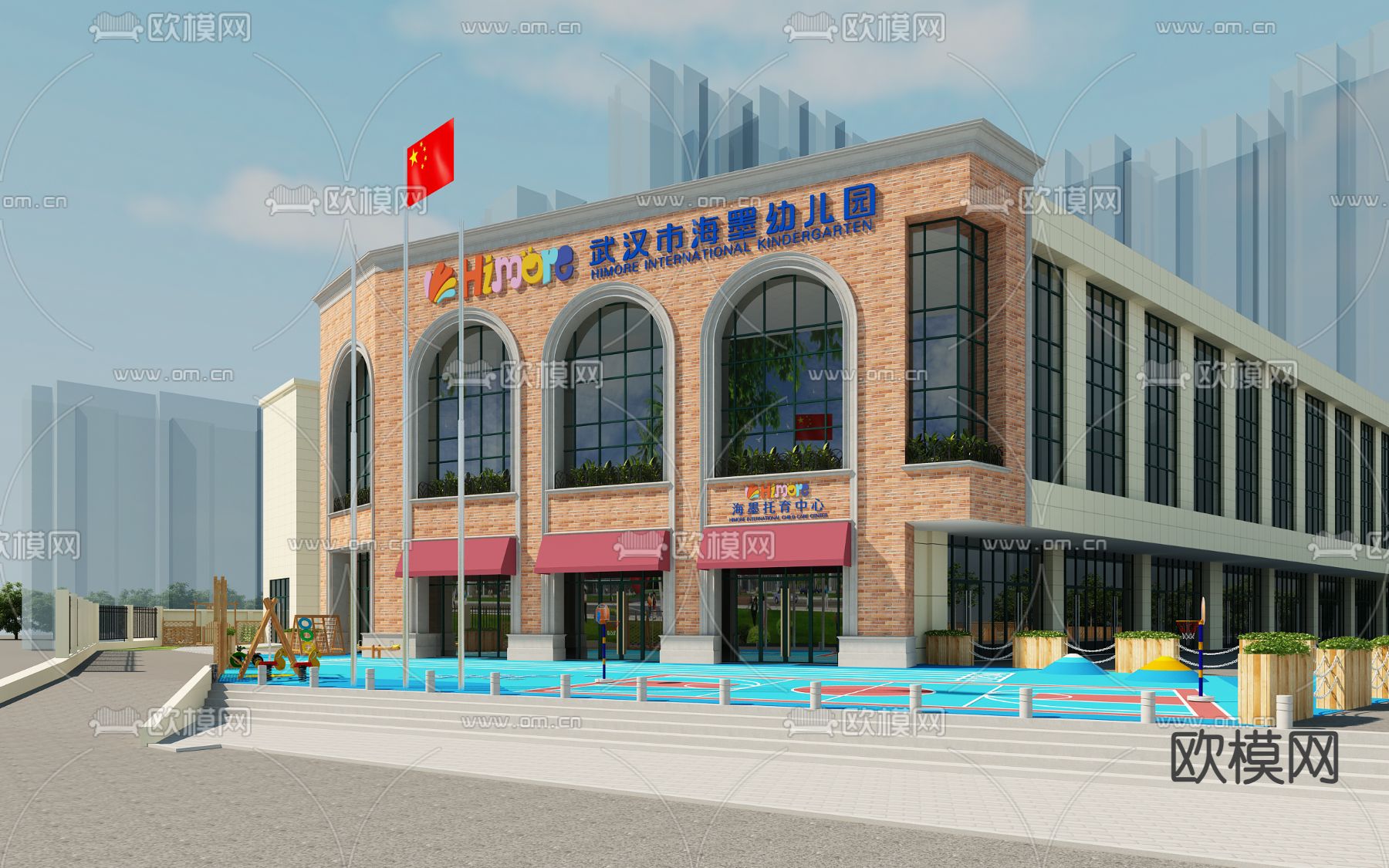 欧式幼儿园外观3d模型下载（渲染图1）