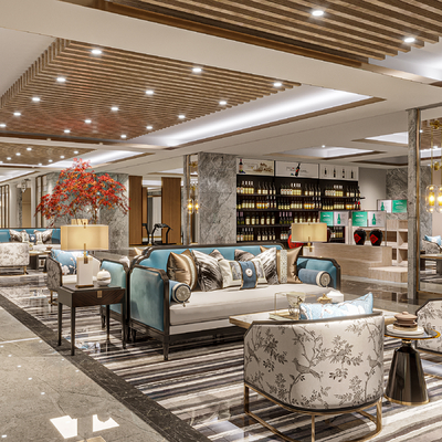  新中式接待大厅su模型 